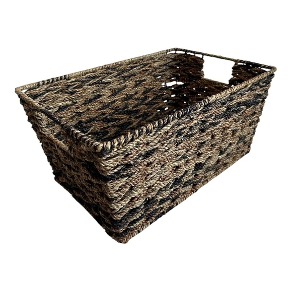Wicker Rectangular STORAGE BASKET Brown Wicker Crate Storage Bin with Handles - Picture 4 of 6